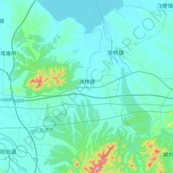 Topografische Karte 洪林镇, Höhe, Relief