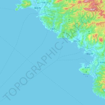 Topografische Karte 印南町, Höhe, Relief