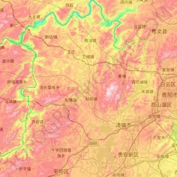 Topografische Karte 清镇市, Höhe, Relief