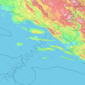 Topografische Karte Gespanschaft Split-Dalmatien, Höhe, Relief