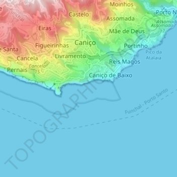 Topografische Karte Reserva Natural Parcial do Garajau, Höhe, Relief