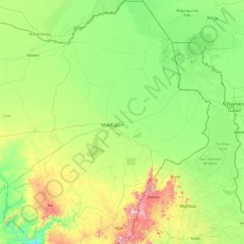 Topografische Karte Borno, Höhe, Relief