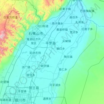 Topografische Karte 平罗县, Höhe, Relief