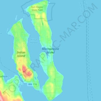 Topografische Karte Marrowstone Island, Höhe, Relief