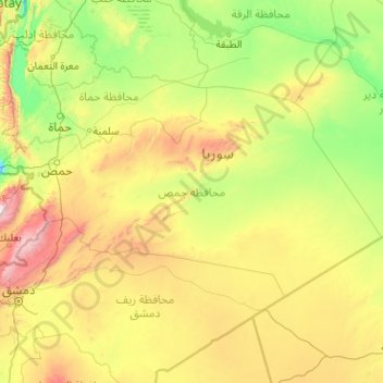 Topografische Karte Homs, Höhe, Relief