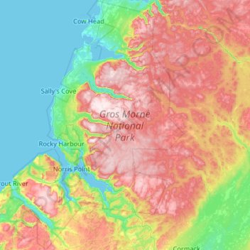 Topografische Karte Gros Morne National Park, Höhe, Relief