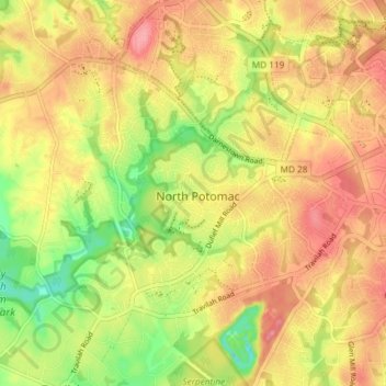 Topografische Karte North Potomac, Höhe, Relief
