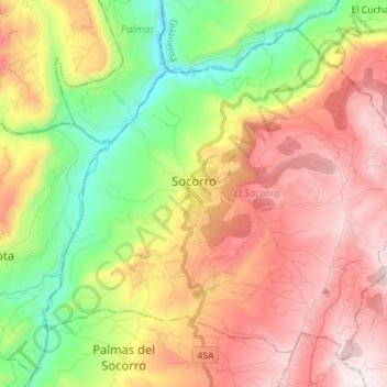 Topografische Karte El Socorro, Höhe, Relief