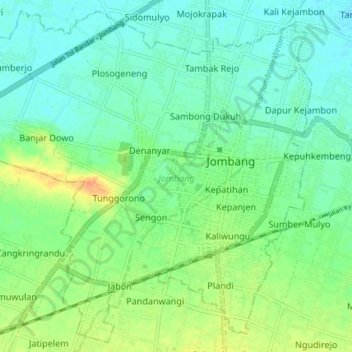 Topografische Karte Jombang, Höhe, Relief
