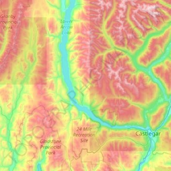 Topografische Karte Area J (Lower Arrow/Columbia), Höhe, Relief