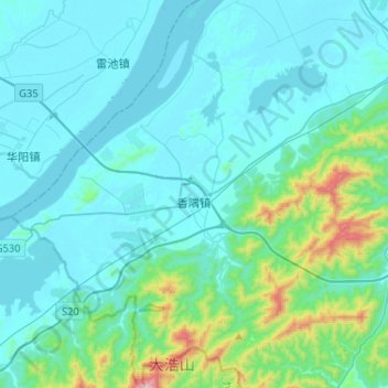 Topografische Karte 香隅镇, Höhe, Relief
