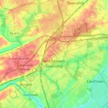 Topografische Karte Middletown Township, Höhe, Relief