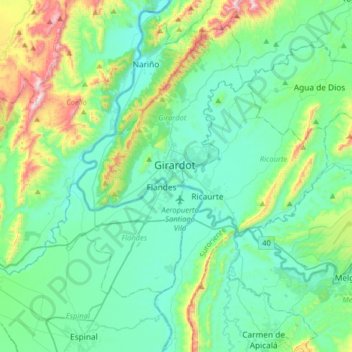 Topografische Karte Girardot, Höhe, Relief
