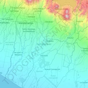 Topografische Karte Suchitepéquez, Höhe, Relief