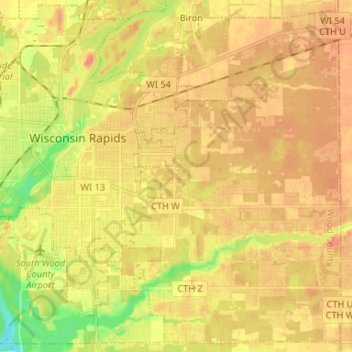 Topografische Karte Town of Grand Rapids, Höhe, Relief