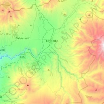 Topografische Karte Cayambe, Höhe, Relief