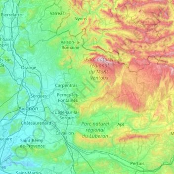 Topografische Karte Vaucluse, Höhe, Relief