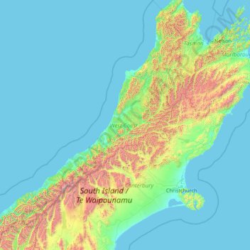 Topografische Karte West Coast, Höhe, Relief
