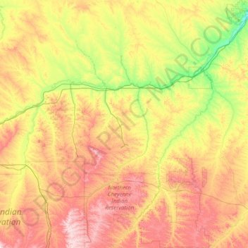 Topografische Karte Rosebud County, Höhe, Relief