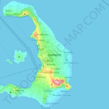 Topografische Karte Σαντορίνη, Höhe, Relief