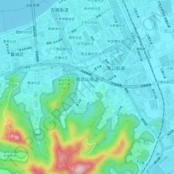 Topografische Karte 真武山街道, Höhe, Relief