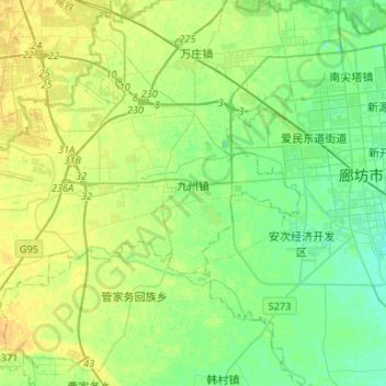 Topografische Karte 九州镇, Höhe, Relief