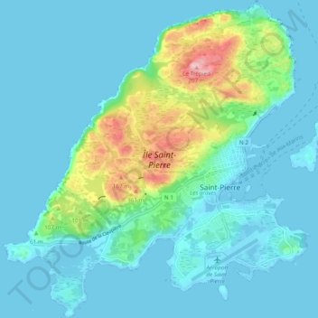 Topografische Karte Saint Pierre Island, Höhe, Relief