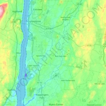 Topografische Karte Town of Poughkeepsie, Höhe, Relief