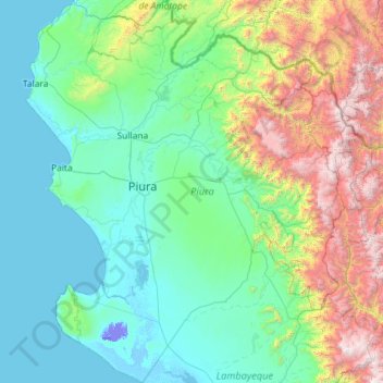 Topografische Karte Piura, Höhe, Relief