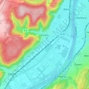 Topografische Karte Euren, Höhe, Relief