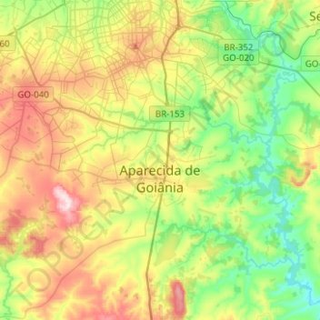 Topografische Karte Aparecida de Goiânia, Höhe, Relief