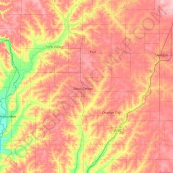 Topografische Karte Sioux County, Höhe, Relief