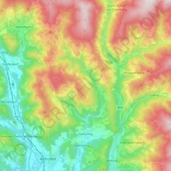 Topografische Karte Guttaring, Höhe, Relief