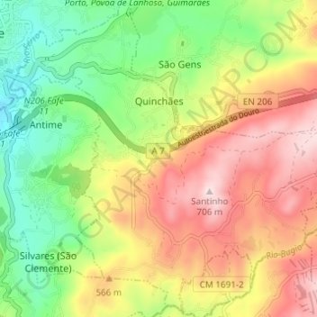 Topografische Karte Quinchães, Höhe, Relief