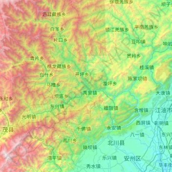 Topografische Karte 北川羌族自治县, Höhe, Relief