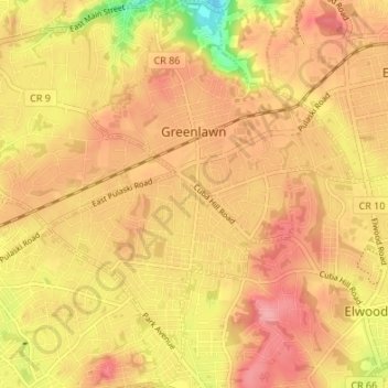 Topografische Karte Greenlawn, Höhe, Relief
