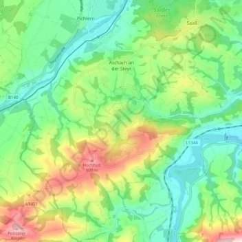 Topografische Karte Aschach an der Steyr, Höhe, Relief