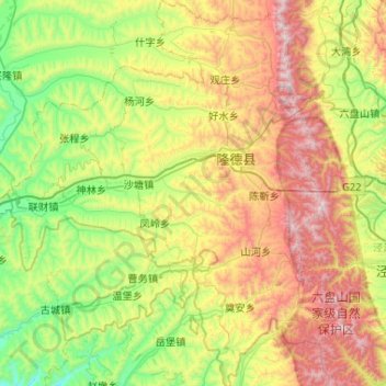 Topografische Karte 隆德县, Höhe, Relief