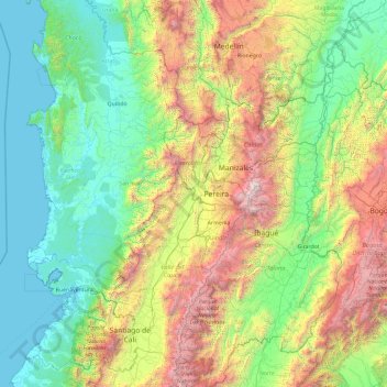 Topografische Karte Río Cauca, Höhe, Relief
