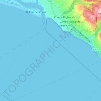 Topografische Karte Corona del Mar, Höhe, Relief