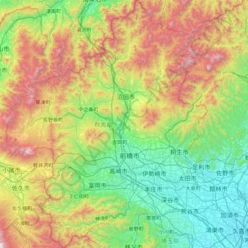 Topografische Karte Präfektur Gunma, Höhe, Relief