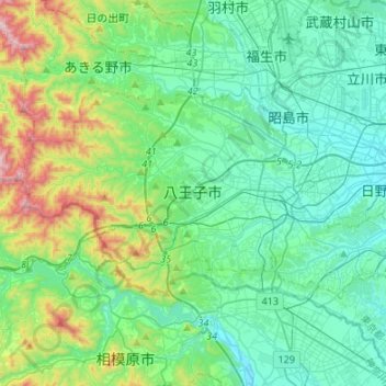 Topografische Karte Hachioji, Höhe, Relief