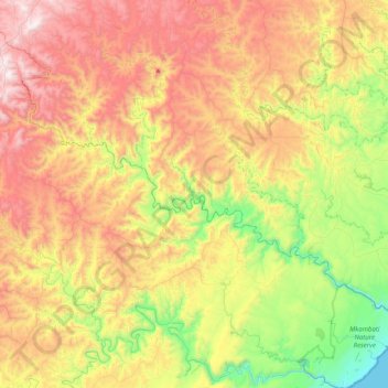 Topografische Karte Mtentu River, Höhe, Relief