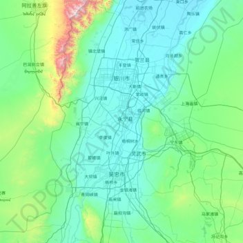 Topografische Karte 银川市, Höhe, Relief