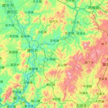 Topografische Karte 建瓯市, Höhe, Relief