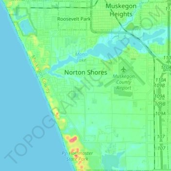 Topografische Karte Norton Shores, Höhe, Relief