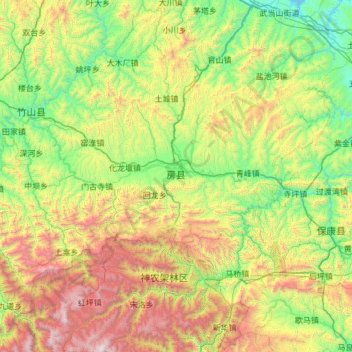 Topografische Karte Fangxian, Höhe, Relief