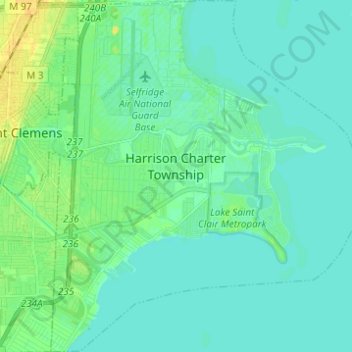 Topografische Karte Harrison Charter Township, Höhe, Relief