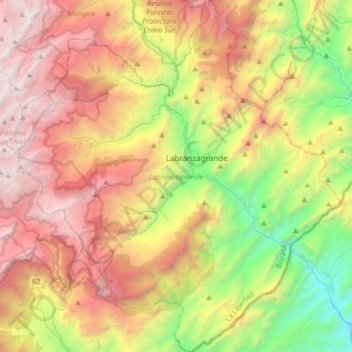 Topografische Karte Labranzagrande, Höhe, Relief