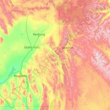 Topografische Karte Caribou-Targhee National Forest, Höhe, Relief